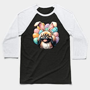 Pekingese Enjoys Easter with Bunny Ears and Eggs Baseball T-Shirt